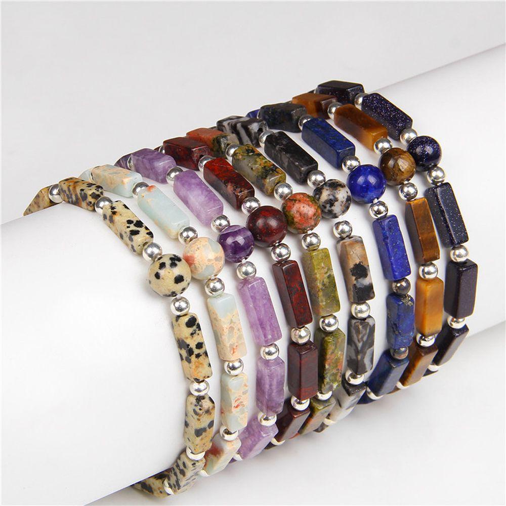 NEEDWAY Gelang Amethyst Alami Hadiah Unisex Square Bead Warna-Warni Elegan Vintage Wanita Tangan Rantai