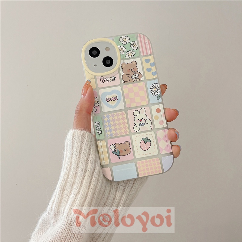 Soft Case TPU Motif Lukisan Hati Strawberry Bear Untuk IPhone 11 XR 7plus 8plus X 7 8 11 13 12 Pro MAX 6 6s Plus XS MAX SE 2020