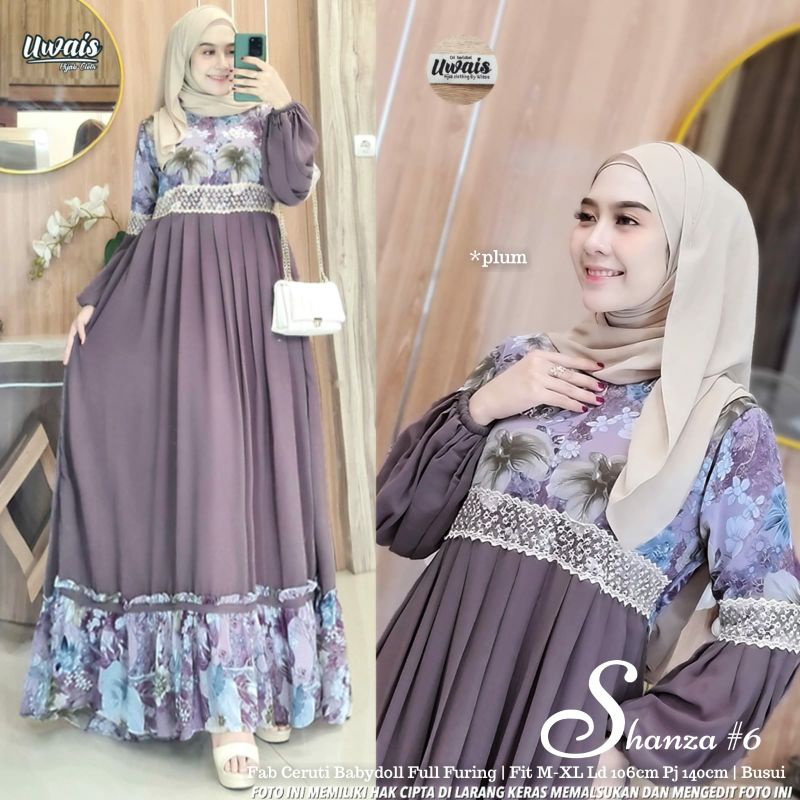 ( READY STOK) SHANZA MAXY UWAIS ORIGINAL Gamis Dress wanita muslimah bahan ceruty babydol