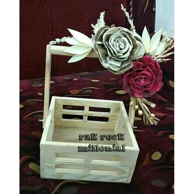 Wooden Box Carrier 25x25x14 Keranjang Kayu Keranjang Buah Keranjang Souvenir Gift Box Birthday woode