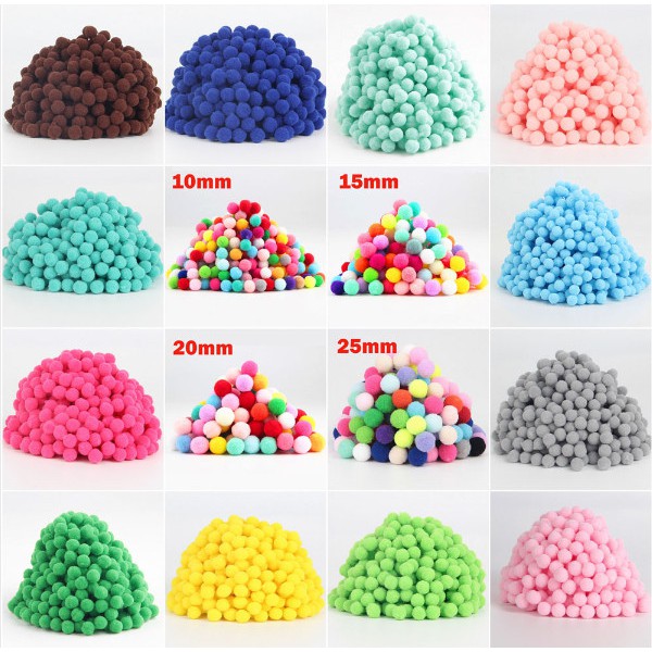 Bola Pompom Bahan Plush Lembut Ukuran 8mm 10mm 15mm 20g Untuk Dekorasi Rumah