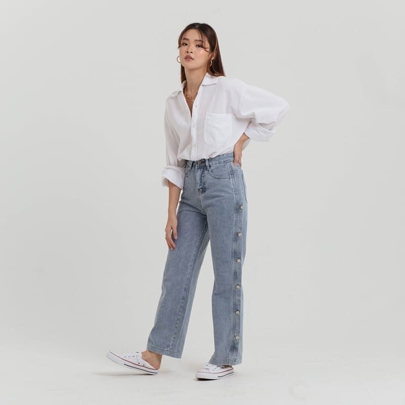 celana jeans best kulot kancing samping