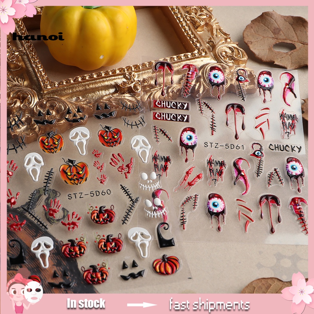 Han_stiker Kuku Motif Halloween Untuk Nail Art DIY