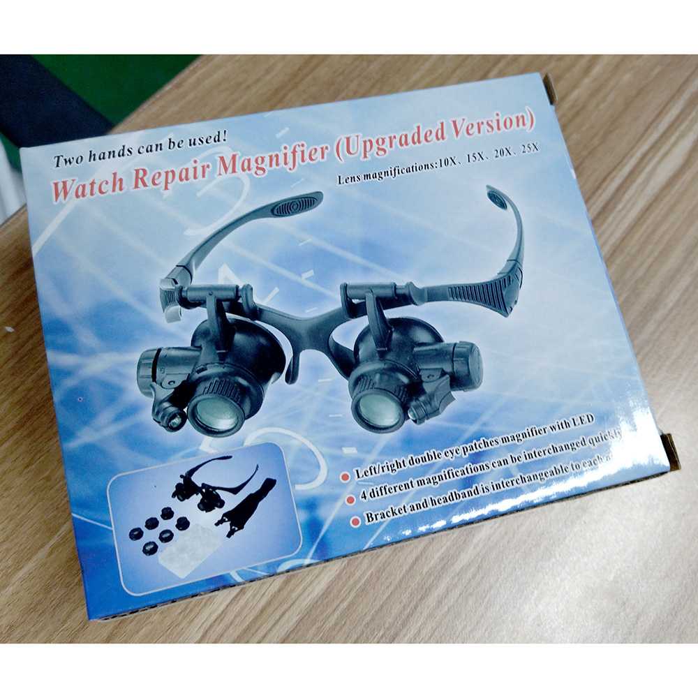 Kacamata Pembesar 25x Magnifier dengan 2 LED / Kacamata Zoom Pembesar Reparasi Servise Jam Tangan Hp Perhiasan Untuk Baca Elektronik Magnifier Glasses Serbaguna / Kaca Pembesar Elektronik Elektronic Service / Helm Kacamata / Kacamata Tukang Murah Original