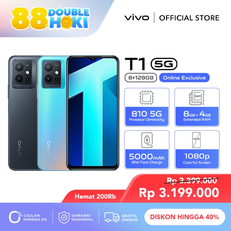 [ONLINE EXCLUSIVE] vivo T1 5G (8/128) - Dimensity 810 5G, 8GB+4GB
    Extended RAM, 5000mAh + 18W FastCharge, Liquid Cooling