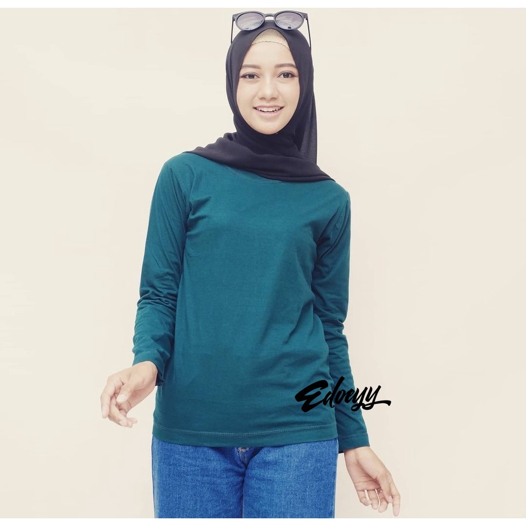 Kaos Polos Wanita Lengan Panjang Warna HIJAU BOTOL - Baju Tshirt wanita