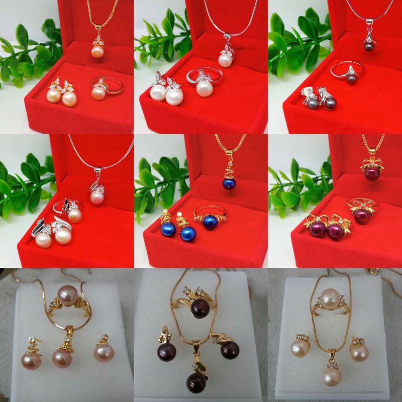 Set murah mutiara tawar|Set mutiara asli lombok|Set rhodium mini mutiara asli|Set mutiara lombok mur