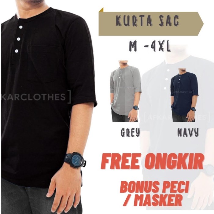 Kurta Kaos Pria SAC Baju Pria Tersedia BigSize Jumbo - M
