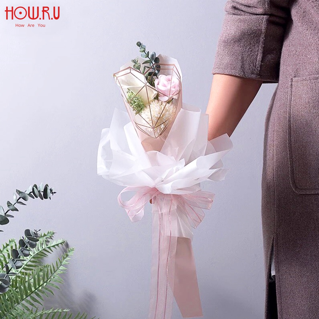 HOW.R.U | 20pcs - Kertas Buket Bunga Single Cellophane Flower Wrapping Model Corong Bentuk Hati