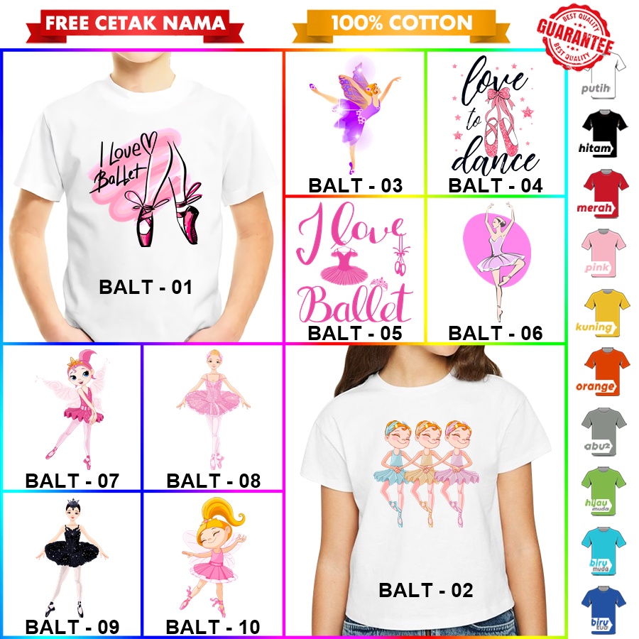 [FREE NAMA] Baju Kaos COUPLE  ANAK DAN DEWASA BALLERINA BALET