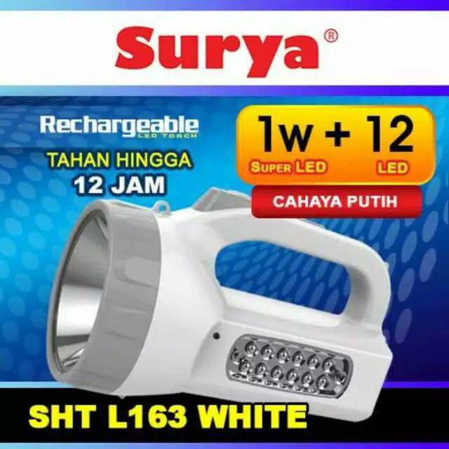 Senter SURYA 1 Watt Super Led + 12 LED SHT 163 / Senter Cas / Senter Tangan / Senter Emergency