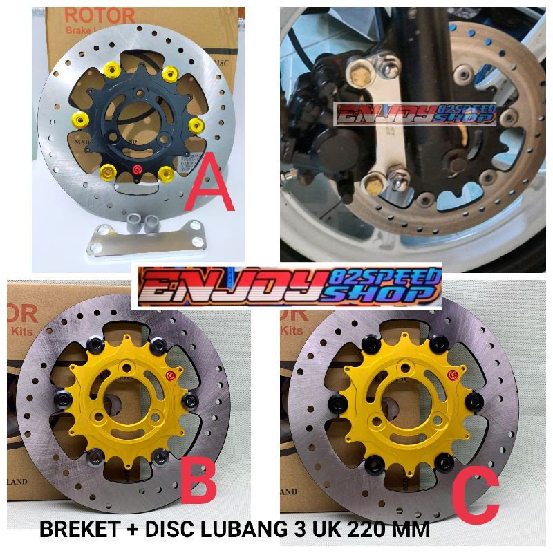 Disc Piringan Cakram Floating Rotor br3mbo plus breket upgrade 220 mm Lubang 3 pnp motor fino old Mio J M3 GT