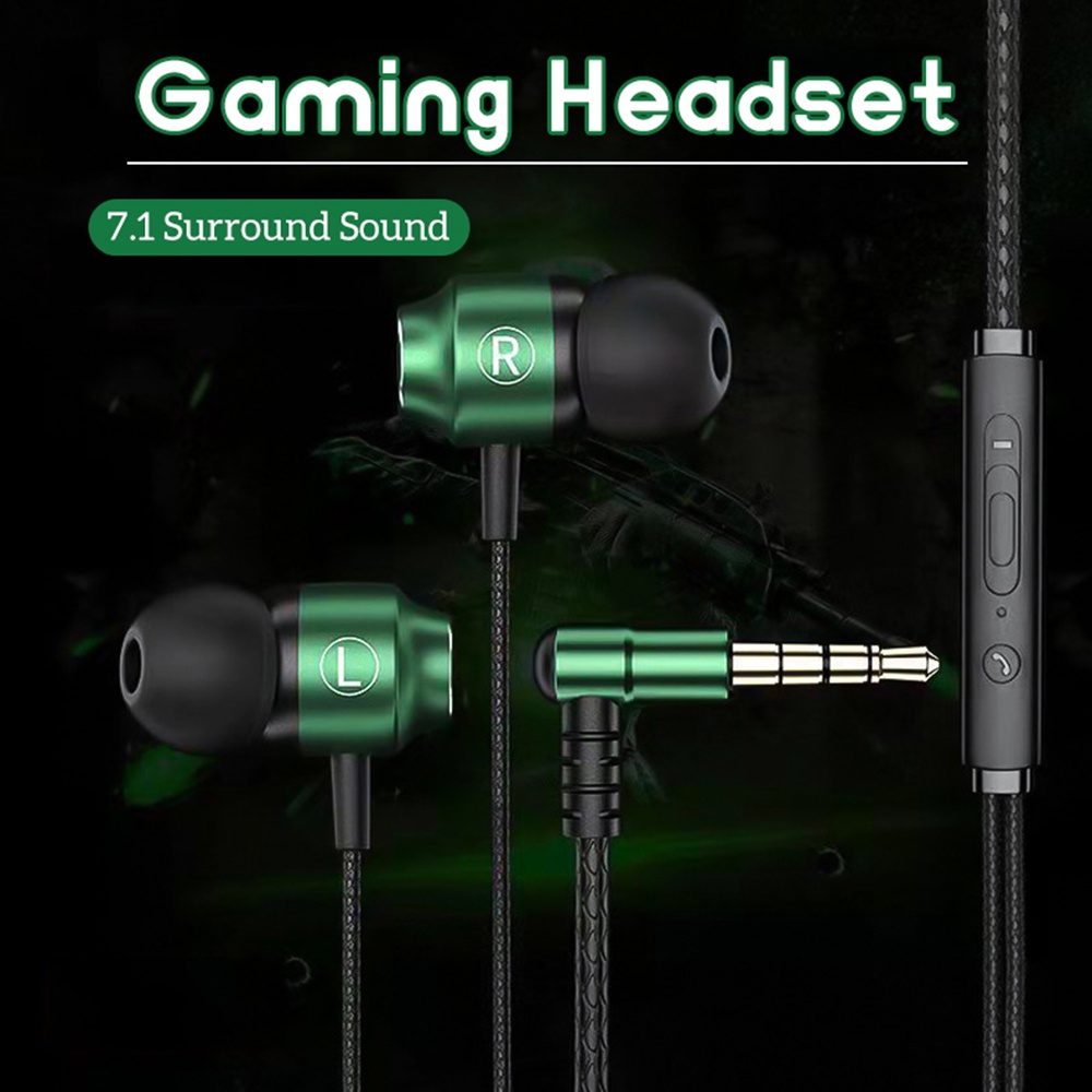 Earphone Gaming Kabel Magnetik Jack 3.5mm HiFi Bass Stereo Bahan Metal Warna Hijau Untuk Handphone / Komputer