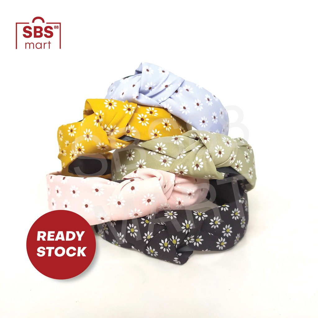 BANDO CHIBI - Pita Motif Bunga Daisy - Kotak Kotak Plaid Daisy Bandana - Headband Premium Wanita