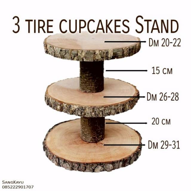 3 tier wooden cupcakes stand tatakan kue hiasan dekorasi Rustic