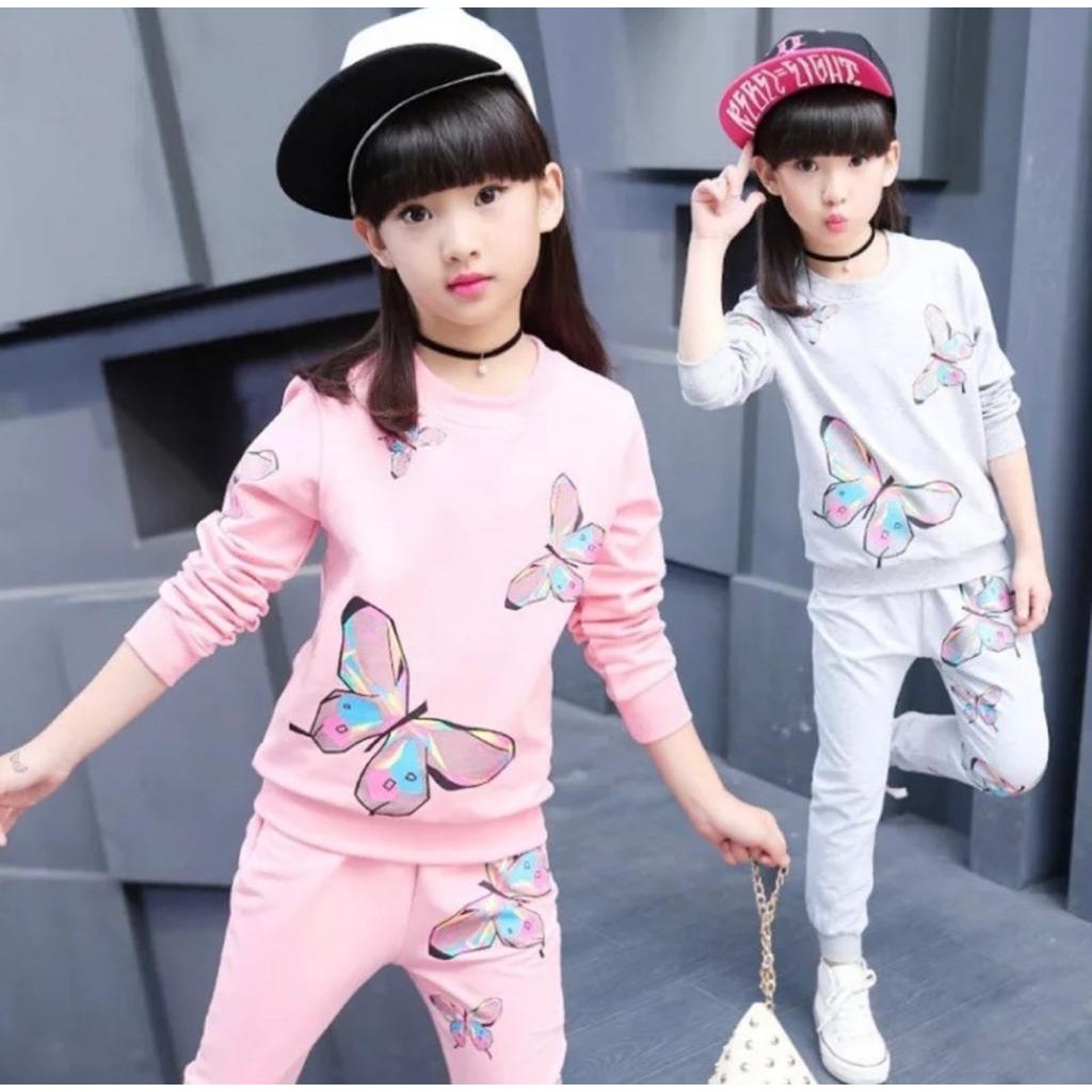 SETELAN SWEATER JOGGER ANAK PEREMPUAN MOTIF BUTTERFLY 1-5 TAHUN SWEATER ANAK PEREMPUAN TERBARU