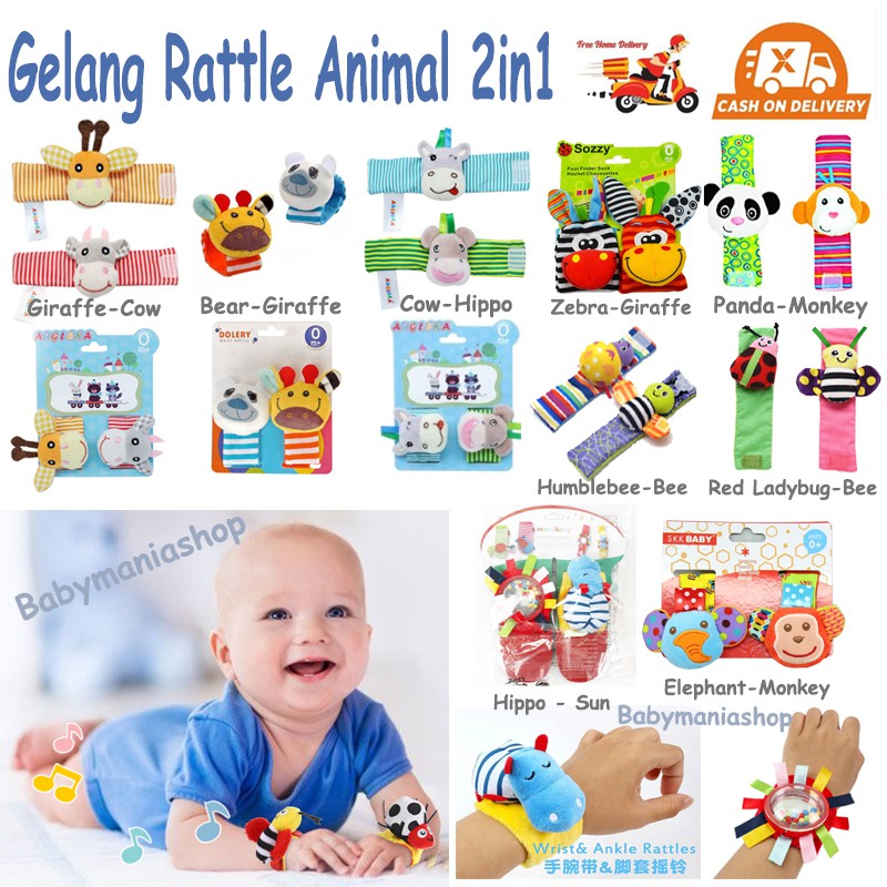 Gelang Rattle 2in1 PREMIUM Wrist Rattle Boneka Mainan Bayi Lucu Edukasi Sensori Bayi Krincingan