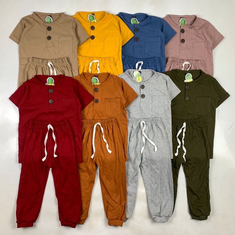 SETELAN PAJAMAS KANCING UNISEX  (1-10 TAHUN )