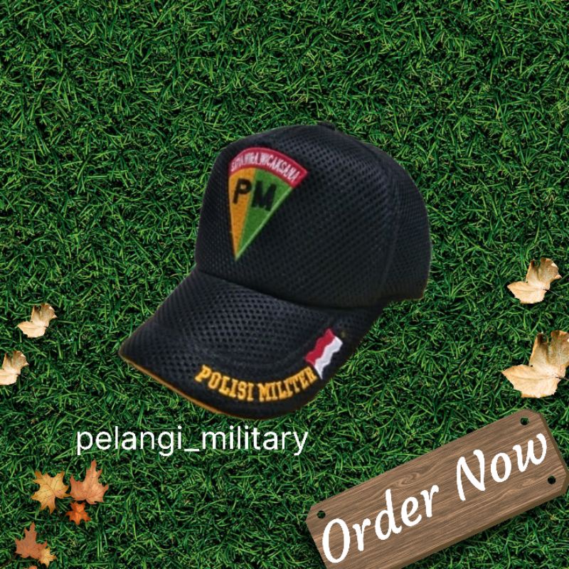 Topi Biru PM(Polisi Militer)Topi Jaring Hitam PM/Kualitas terjamin