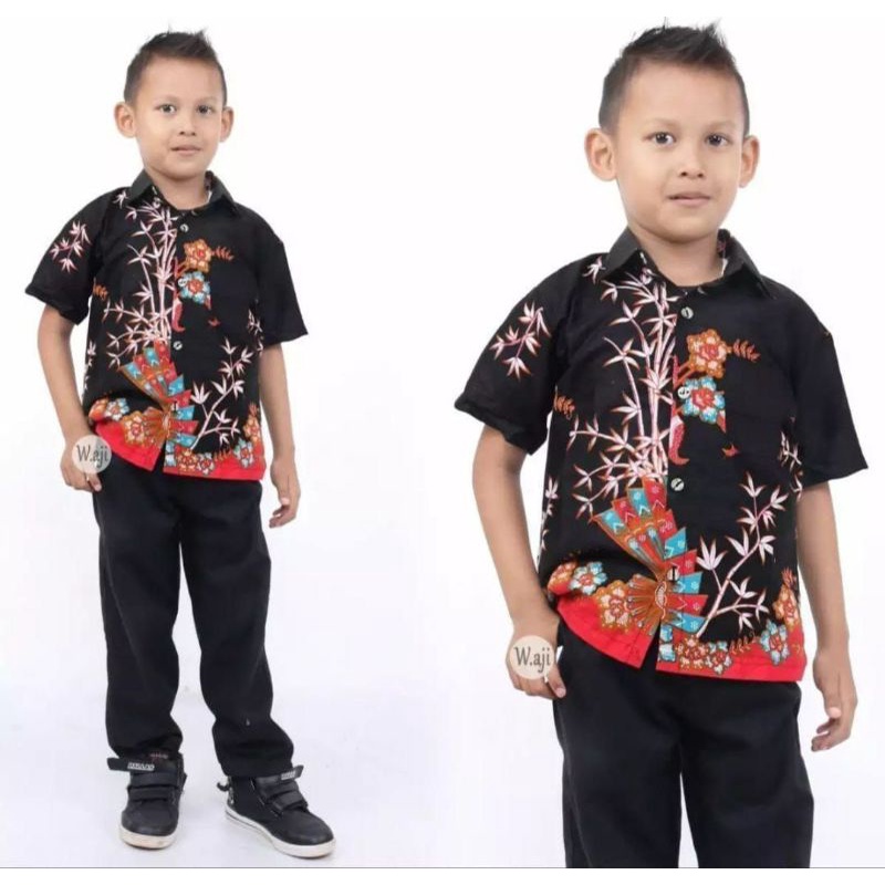 COUPLE BATIK ayah dan anak laki-laki lengan pendek  umur 3-12 tahun - kemeja batik anak laki-laki lengan pendek seragam