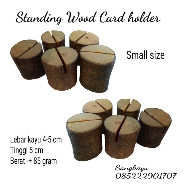 Small rustic standing card holder 4-5 cm x 5 cm tempat kartu kayu