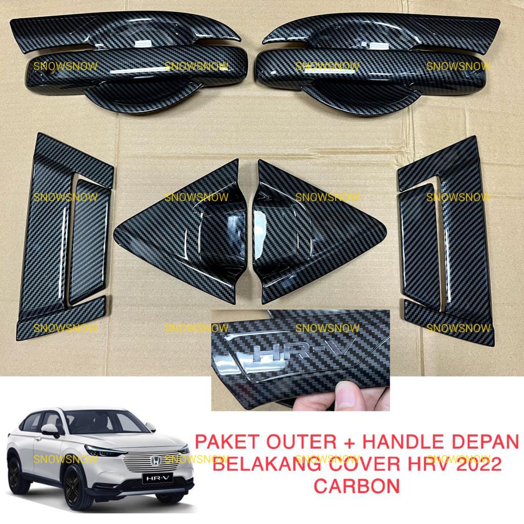 Paket Outer Handle Cover Depan Belakang Honda HRV 2022 UP Carbon Glossy