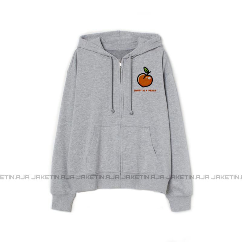 (S - 6XL) Zip Hoodie PEACH PEACHY Sweet As A Peach Bigsize Jaket Resleting Korean Style OVERSIZE Kawaii Cute Jumbo Unisex S M L XL 2XL 3XL 4XL 5XL 6XL