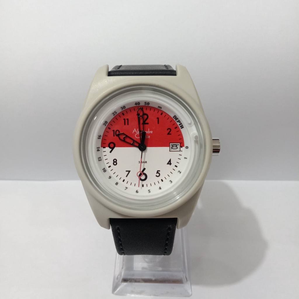 [Free Baterai] JAM TANGAN PRIA ALEXANDRE CHRISTIE AC 6431 WHITE RED LEATHER ORIGINAL GARANSI RESMI 1 TAHUN