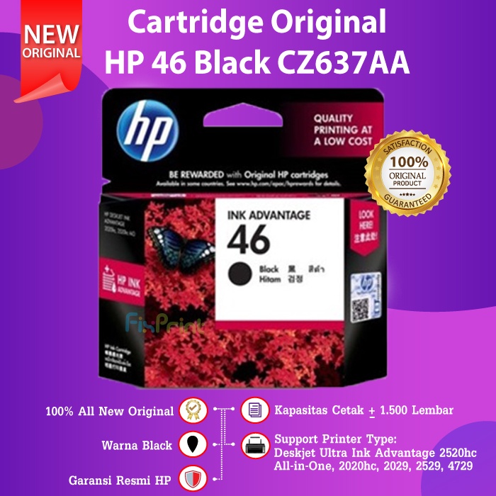 Cartridge HP 46 Black Tri Color CZ638AA Tinta Printer 2520hc 2029 2529 4729