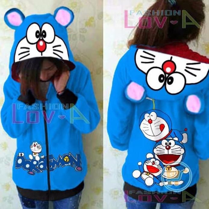 Jaket Doraemon Playing Happy Cute Ears Blazer Cewewanita Sweatermantel