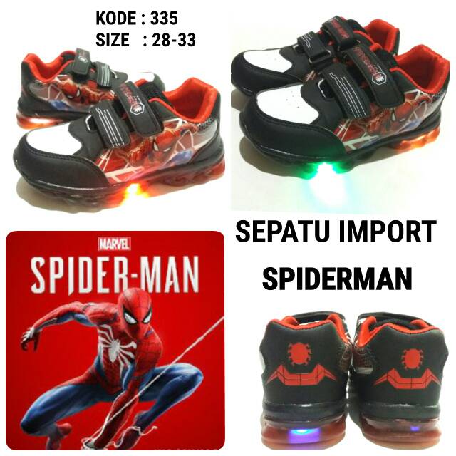 Sepatu sekolah import lampu anak laki laki spiderman murah import