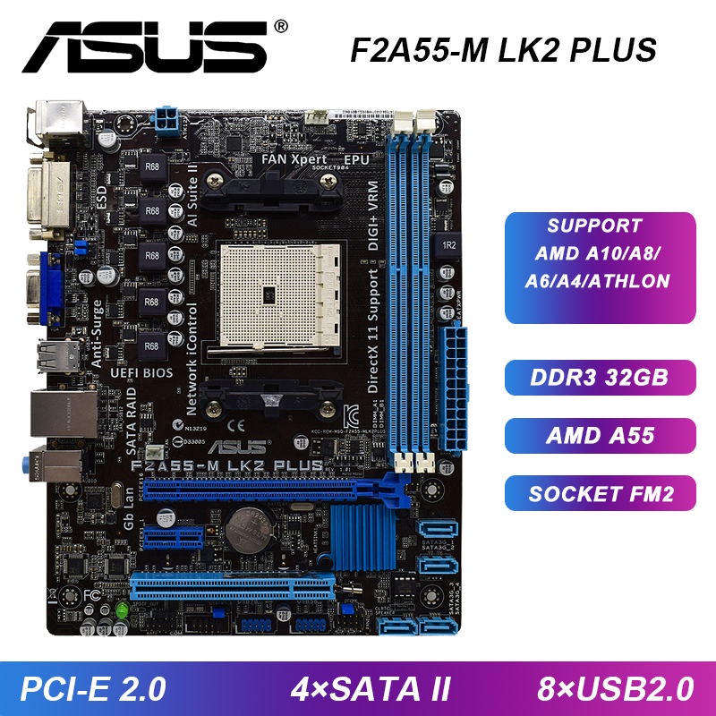 PREORDER FM2 Motherboard A55 ASUS F2A55-M LK2 PLUS Motherboard DDR3 32GB SATA II USB2.0 For AthlonX4