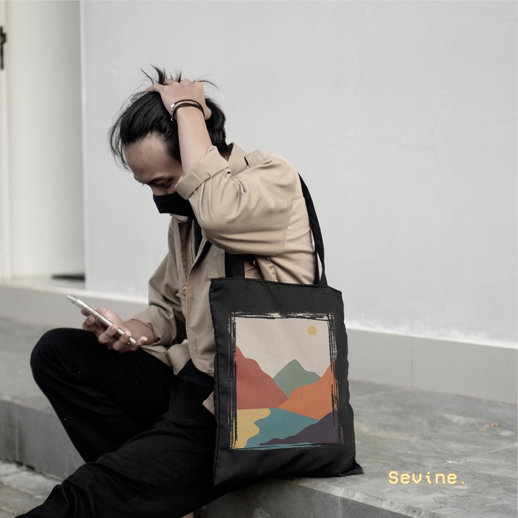 Sevine Tas Wanita Tote Bag Resleting Drill Totebag Laptop Abstrak Girl Watercolour  Black Series - NGK 2