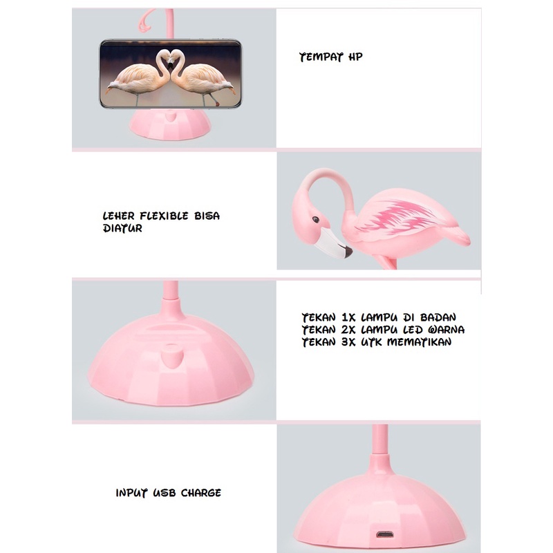 Lampu tidur flamingo LB023 warna multifungsi LED night lamp rechargeable