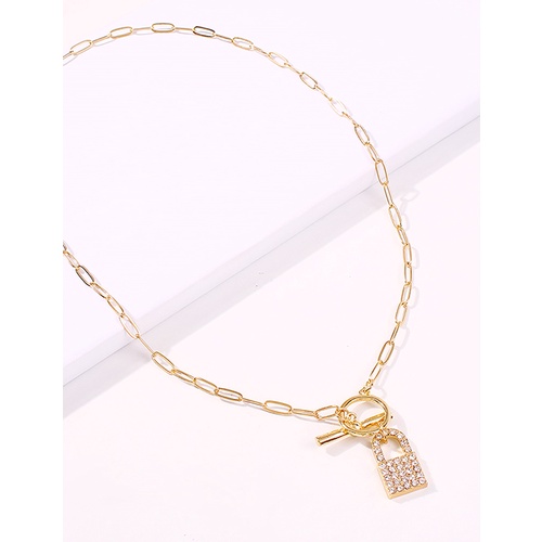 LRC Kalung Fashion Golden Lock-shaped Diamond Ot Buckle Alloy K45121