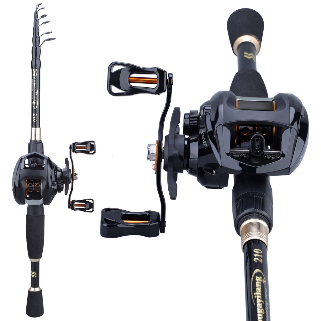 Casting Fishing Rod Dengan Carbon Rod Body Dan EVA Handle And12 + 1 BB Rasio Gigi Tinggi 6.3: 1 Spinning Reel Set Untuk Tangan Kiri/Kanan Untuk Air Tawar