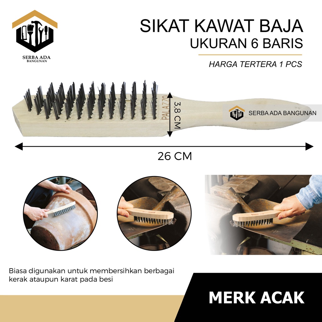 Sikat Kawat 6 Baris / Sikat Baja Wire Brush Tangan Besi Baja Kasar Kayu Bengkel Motor Plat Mesin