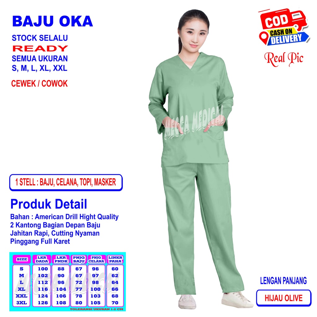 SCRUB PERAWAT   BAJU OKA   SERAGAM MEDIS   BAJU JAGA   BAJU PERAWAT LENGAN PANJANG READY