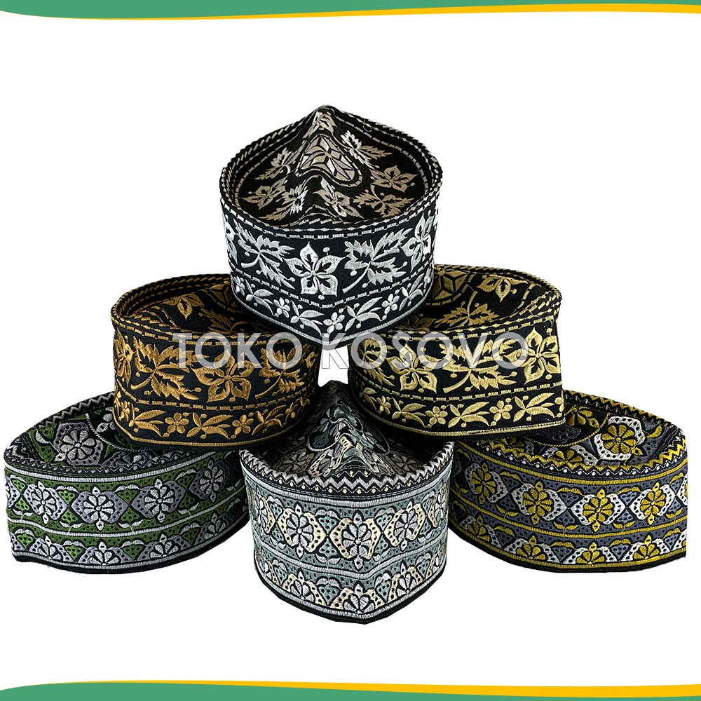 GROSIR (10 Pcs) Peci Oman Bangladesh Paket Usaha Kopiah Haji Sholat Banglades Santri Pria Pesantren Temboro Kopyah Shalat Laki Dewasa Anak Jumbo Motif Bordir Hitam Putih Kopeah Bulat Tinggi Madinah Malaysia Madinah Assagofah Terompah Turki Mesir NU Ori