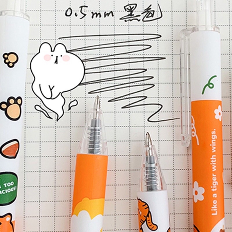 TIGER  1 PCS Pen Gel Retractable Black Ink 0.5 Fancy Cute Pretty Korean Style Japanese Kawaii Cartoon For Student Pulpen Mekanik Tinta Hitam Lucu Unik Imut Karakter Kartun Cantik Gaya Korea Jepang Lovely Pelajar Aesthetic