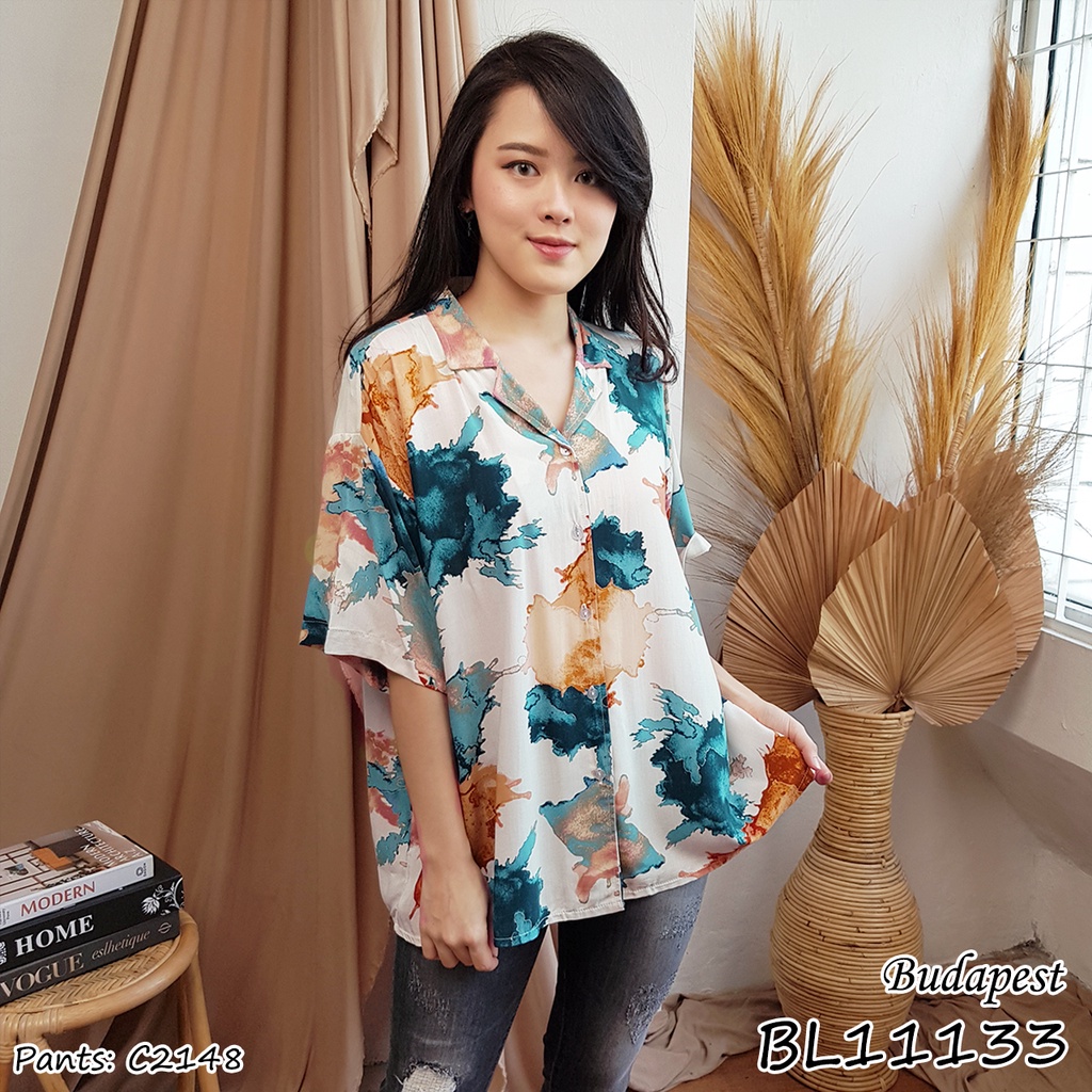 Kemeja wanita Rayon motif kemeja wanita lengan pendek casual BL11133 11133-6