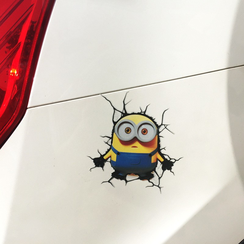 Stiker Motif Kartun Minion 3D Warna Kuning Untuk Mobil