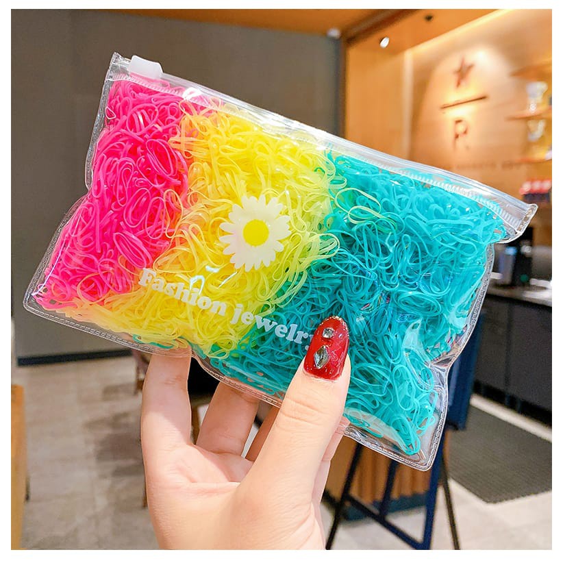 (27AN.ID) 500PCS Ikat Rambut H209 Ikat Rambut Karet Korea Wanita Warna Polos Gaya Korea Untuk Anak Perempuan-6