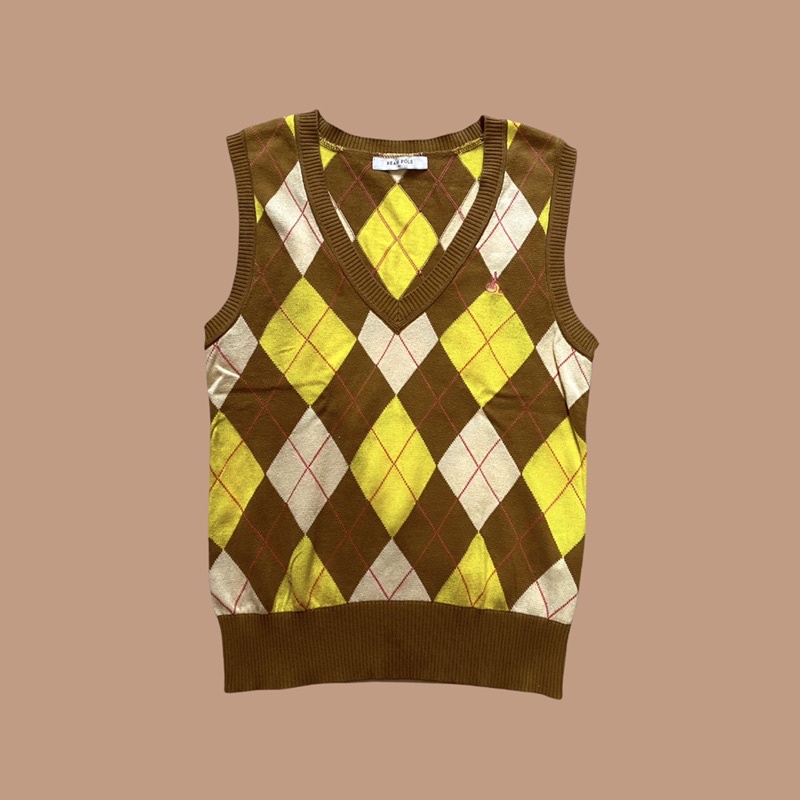Brown n Yellow Argyle Vest