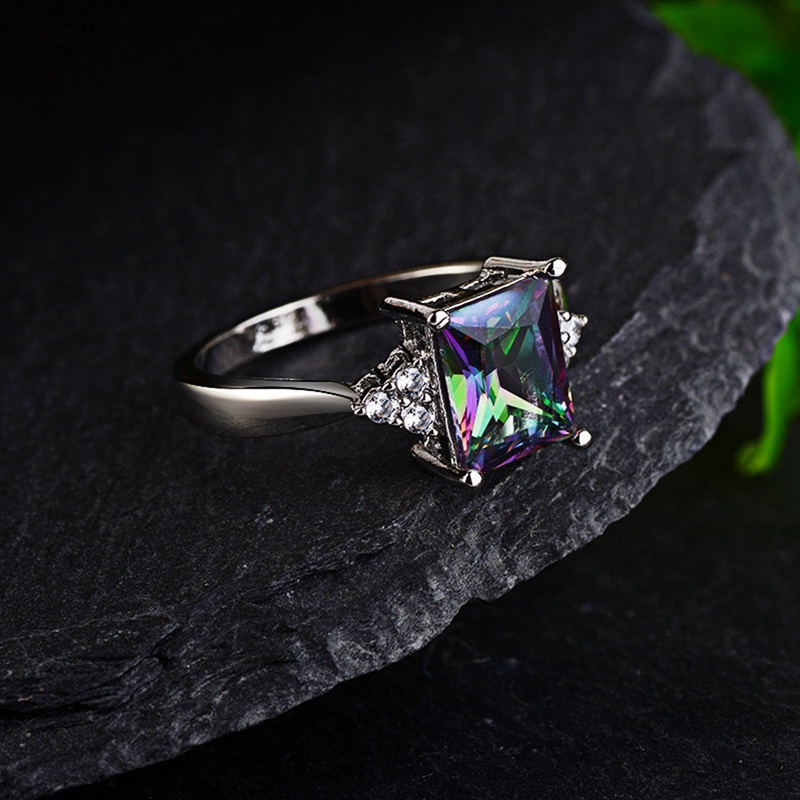 Fancyqube Cincin Berlian Topaz Pelangi Bahan 925 Sterling Silver Untuk Wanita