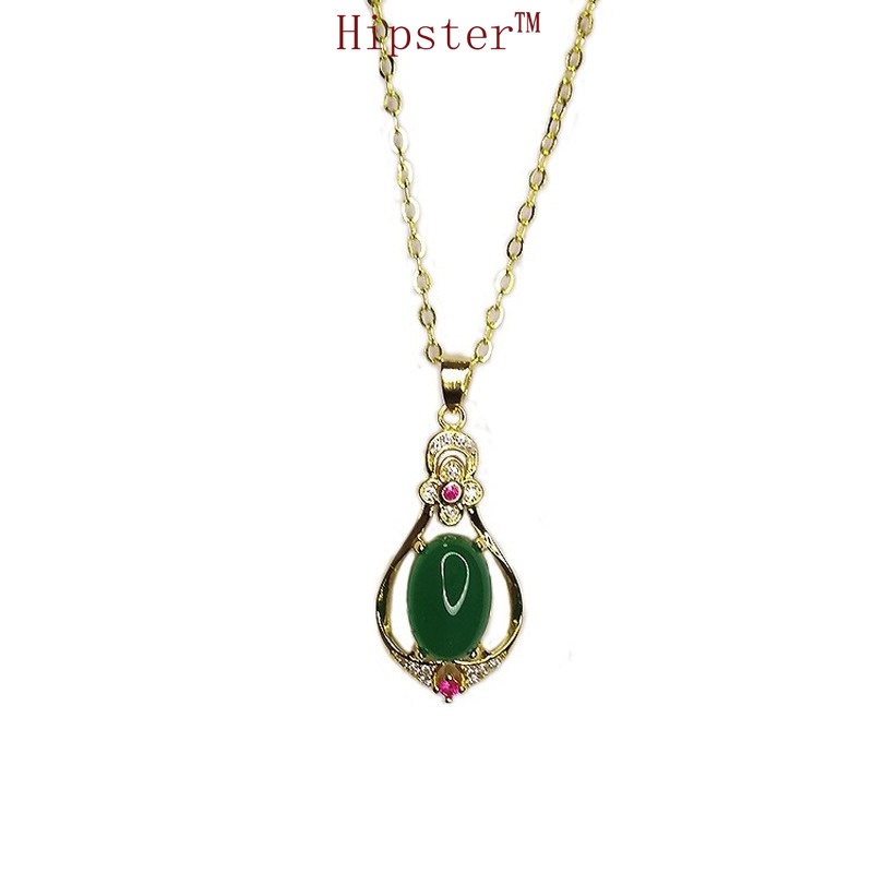 New Hot Sale Fashion Elegance Retro Emerald Pendant Gold Necklace