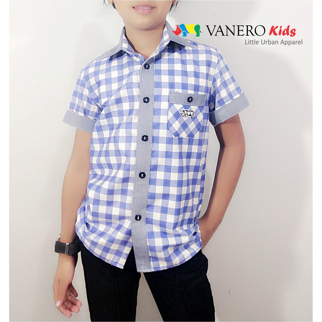 Vanero Kemeja Anak Laki Tangan Pendek Kotak-Kotak Biru / Ungu Muda