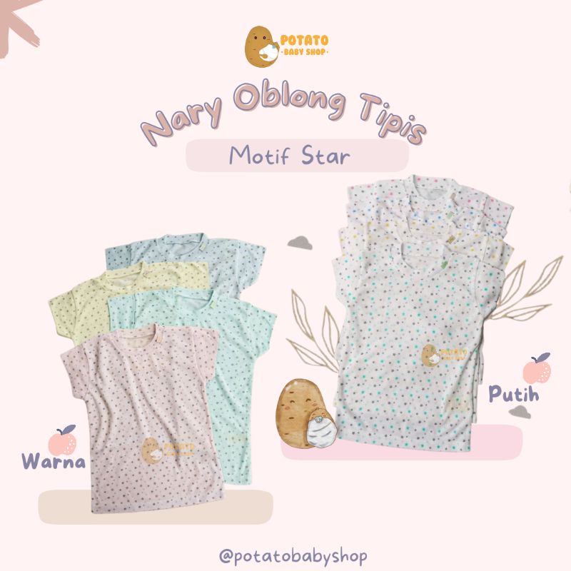 Nary - Oblong Tipis Print Motif Star Putih &amp; Warna