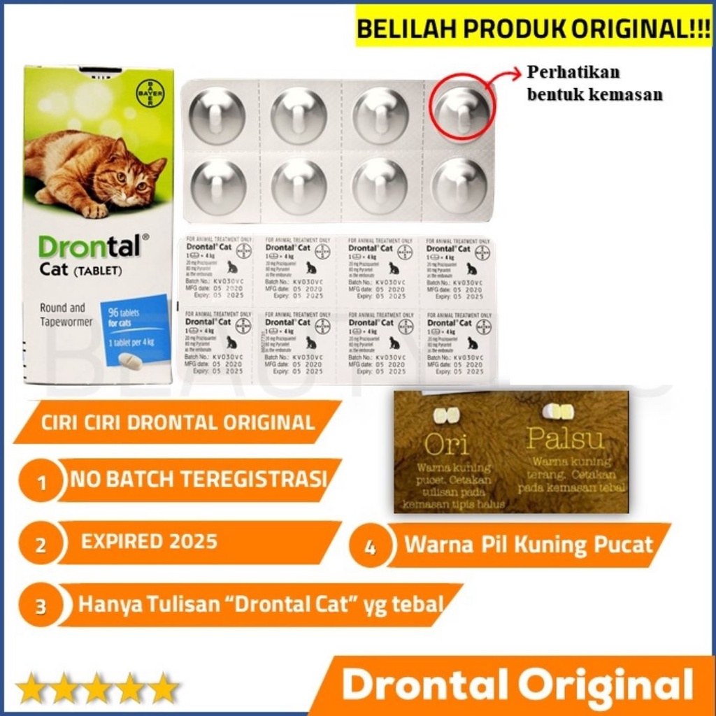 DRONTAL CAT KUCING 1 TABLET - Obat Infeksi Cacing Hewan Kucing Cat Kitten Adult Original FEFARM