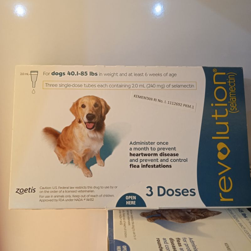 (1 tube) Revolution Dog Anjing 40.1-85 lbs Selamectin Obat Tetes Kutu Anjing